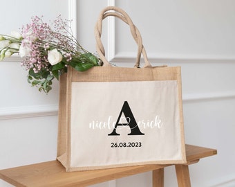 Personalisierte Jutetasche Hochzeitspaar | Geschenktasche | Individuelle Geschenke | Hochzeit | Geschenk für Brautpaar | Jahrestag