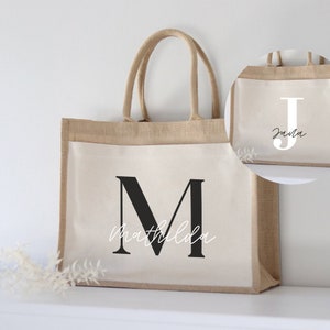 Personalized jute bag initial name Market bag Personalized gift mom Custom gifts Shopping bag image 1