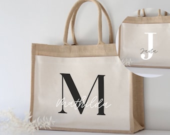 Personalized Burlap Initial Name | Market Bag | gift | Custom Gifts | shopping bag