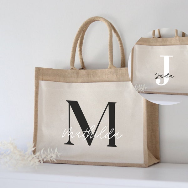 Personalisierte Jutetasche Initiale Name | Markttasche | Personalisiertes Geschenk Mama| Individuelle Geschenke | Einkaufstasche