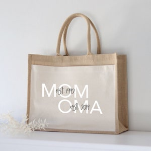 Gepersonaliseerde jute tas MOM-OMA Markttas Cadeau Aangepaste geschenken Moederdag Cadeau voor mama Moederdag cadeau afbeelding 1
