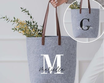 Personalized Felt Bag GRAY Initial Name | Shoppers | Shopping bag | felt | Beach bag | Gift for best friend | Gift mom