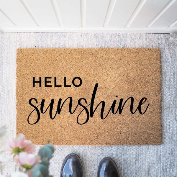 Kokos Fußmatte 'hello sunshine' | Indoor Matte Geschenk zum Einzug | Hochzeitsgeschenk | Türmatte