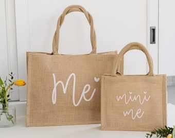 Jute tassenset Me - Mini Me NATUR | Markttas | Cadeau | Cadeaus Moederdag | Moeder en kind | beste moeder | Geschenk geboorte