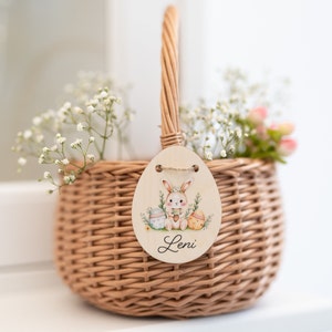 Personalized Easter basket with tag and basket | Bunny Girl Flower Wreath | Wooden sign baby child Easter bag gift idea | easternest