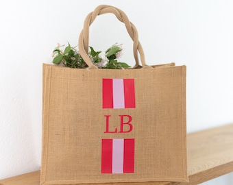 Personalized jute bag Pink Stripes NATURE | jute bag | gift | Custom Gifts | shopping bag | wedding gifts |