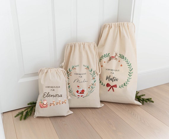 Nikolaussack personalisiert BAUMWOLLE, Nikolausstiefel personalisiert, Nikolausbeutel Geschenksäckchen, Weihnachtssack, Geschenkbeutel Name