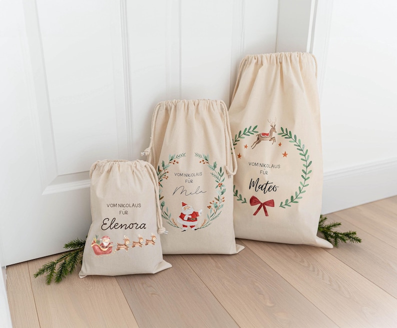 Santa Claus bag personalized COTTON, Santa Claus boot personalized, Santa Claus bag gift bag, Christmas sack, gift bag name image 1