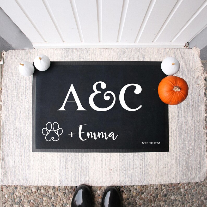 Personalisierte Stoff Fußmatte Initiale Hund Schwarz Etsy