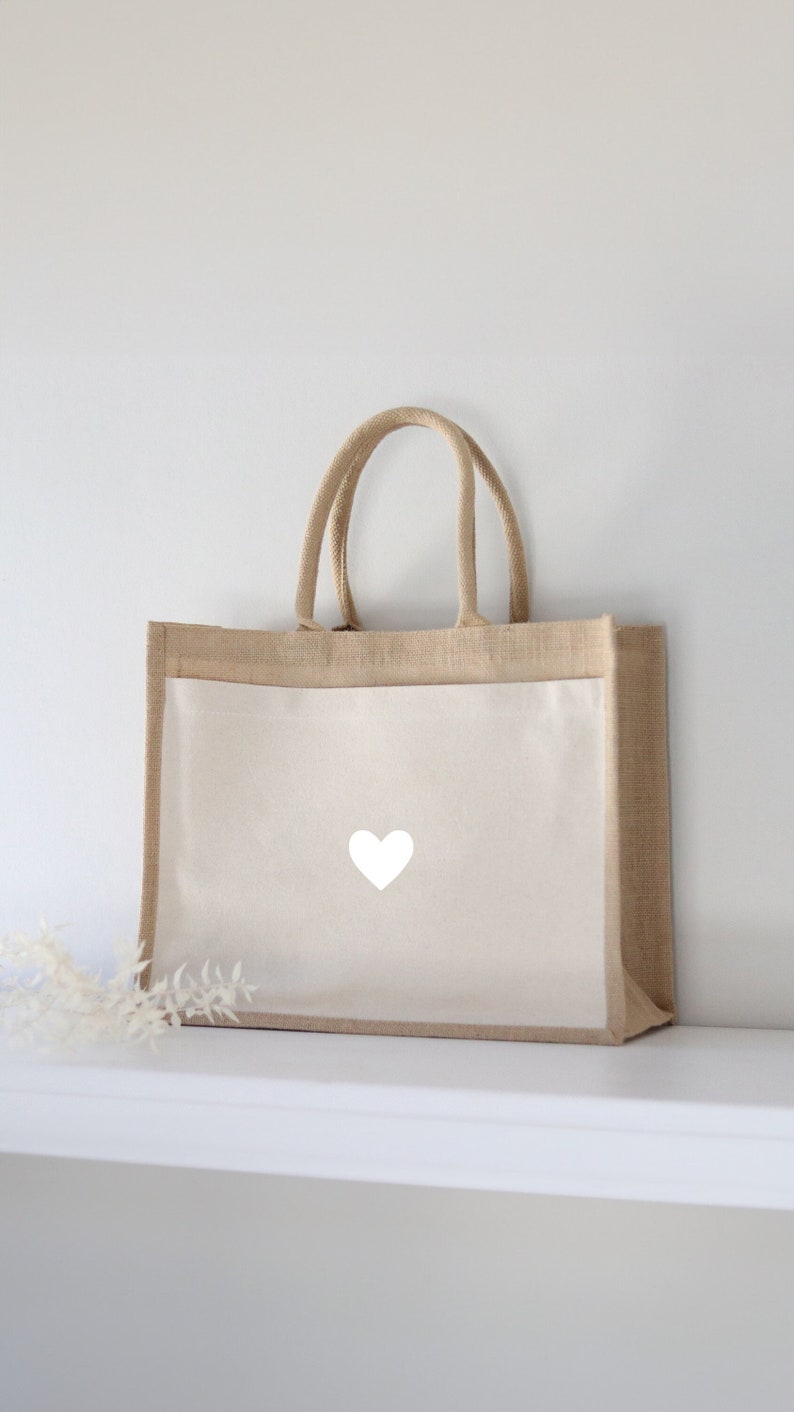 Jutetasche Herz Markttasche Geschenk Individuelles Geschenk Einkaufstasche Muttertag Geschenk Jute Shopper Hochzeit Bild 1