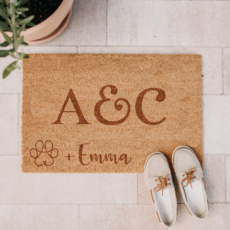 Personalisierte Indoor Kokos Fußmatte Initialen &amp; Vierbeiner Etsy
