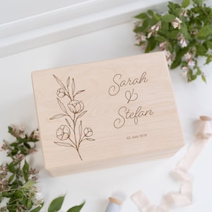 Geheugenbox bruiloft bloemen voornamen, cadeau voor pasgetrouwden, huwelijkscadeau, huwelijksritueel, huwelijkscadeau, huwelijkspost