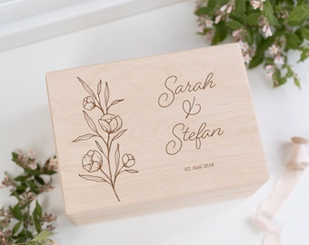 Scatola ricordo per il matrimonio con fiori e nomi di battesimo, regalo per gli sposi, presente di nozze, rituale nuziale, regalo di nozze, posta di nozze