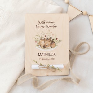 Personalisierte Holzkarte XL Geburt Reh Geldgeschenk | Geldkarte | Glückwunschkarte | Karte | Holz | Geschenk zur Geburt | Baby