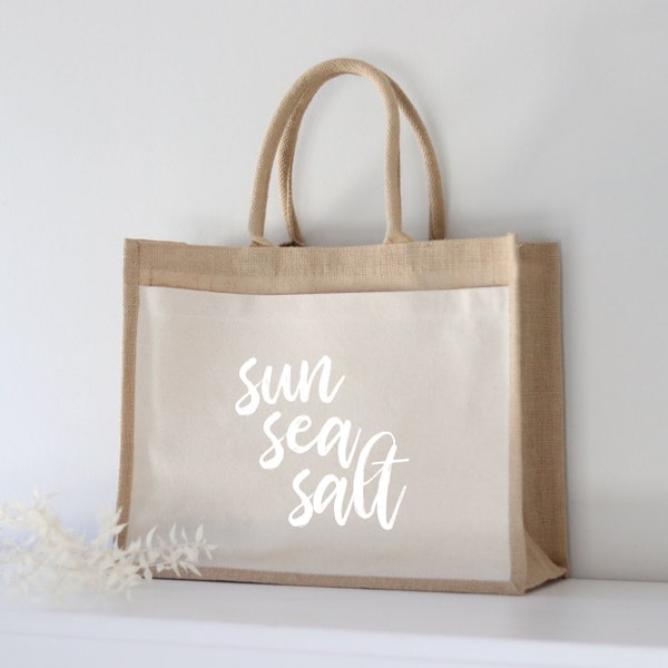 Jutetasche Sun Sea Salt Lettering | Markttasche | Geschenke | Strandtasche | Einkaufstasche | Freundin Geschenk | Jute Shopper | Tasche