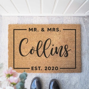Capacho de coco personalizado 'Mr & Mrs Frame Date' | Entrada de presente | Presente de casamento | Capacho | Capacho | Culto das letras