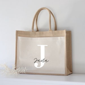 Personalized jute bag initial name Market bag Personalized gift mom Custom gifts Shopping bag Initial Weiß