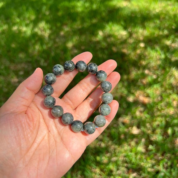 Genuine Qinghua Sesame Nephrite Jade 11.8mm Bead Bracelet H59 1