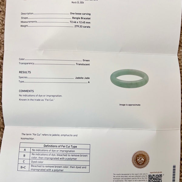 G2: GIA Certified 100% Natural Grade A Jadeite Jade Bangle Bracelet 56.2mm