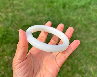 Bracciale rigido in giada nefrite bianca autentica di alta qualità, 59 mm, B999 2