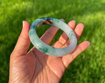 Translucent Green 100% Natural Grade A Jadeite Jade Bangle Bracelet 57.8mm H214
