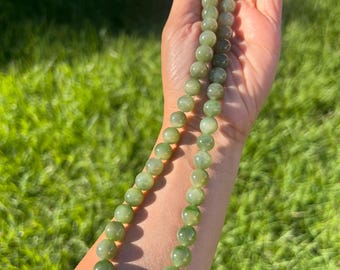 Naszyjnik z koralików z jadeitu nefrytowego Cat's Eye 18" 9,8 mm H551 1