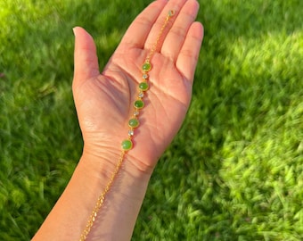 Pulseira de corrente com cabochão de jade nefrita genuíno de 7" a 8" H375 b
