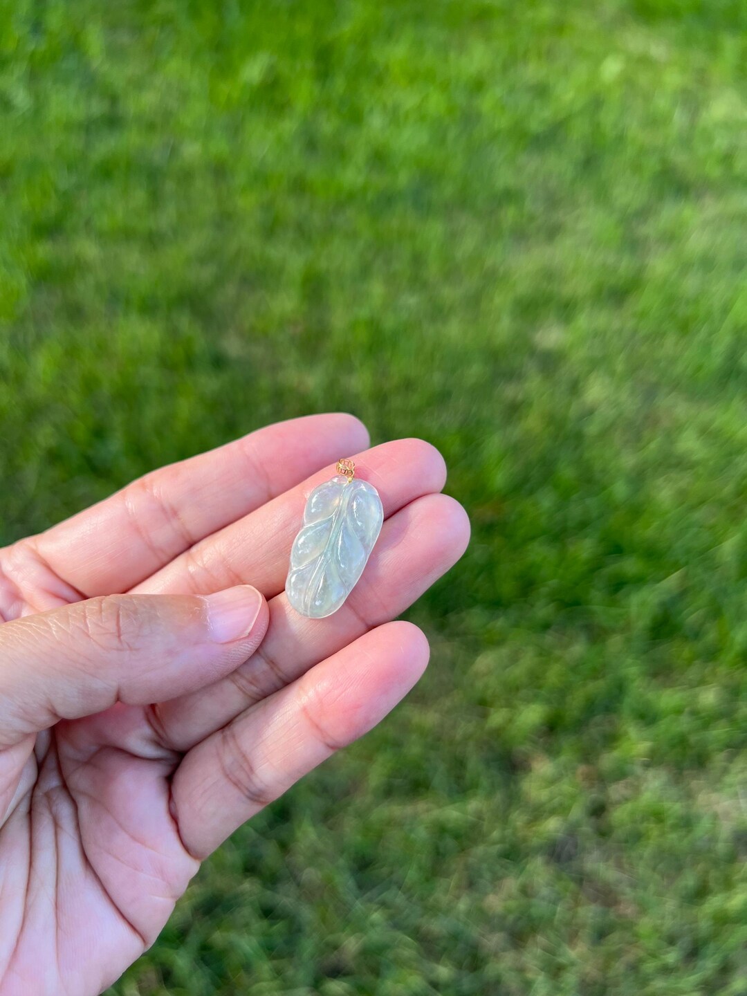 Translucent 18k Solid Gold 100 Natural Grade A Jadeite Jade Pendant