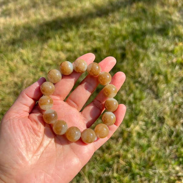 Only one! Gorgeous Brown&Celadon XL 14mm Genuine Nephrite Jade Bead Bracelet B608