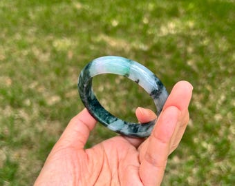 Pulsera rígida de jadeíta 100% natural de grado A, color verde hielo, 57 mm, H73