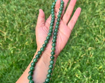 Rich Green 17" Genuine Nephrite Jade 9.5mm Bead Necklace B993 a1