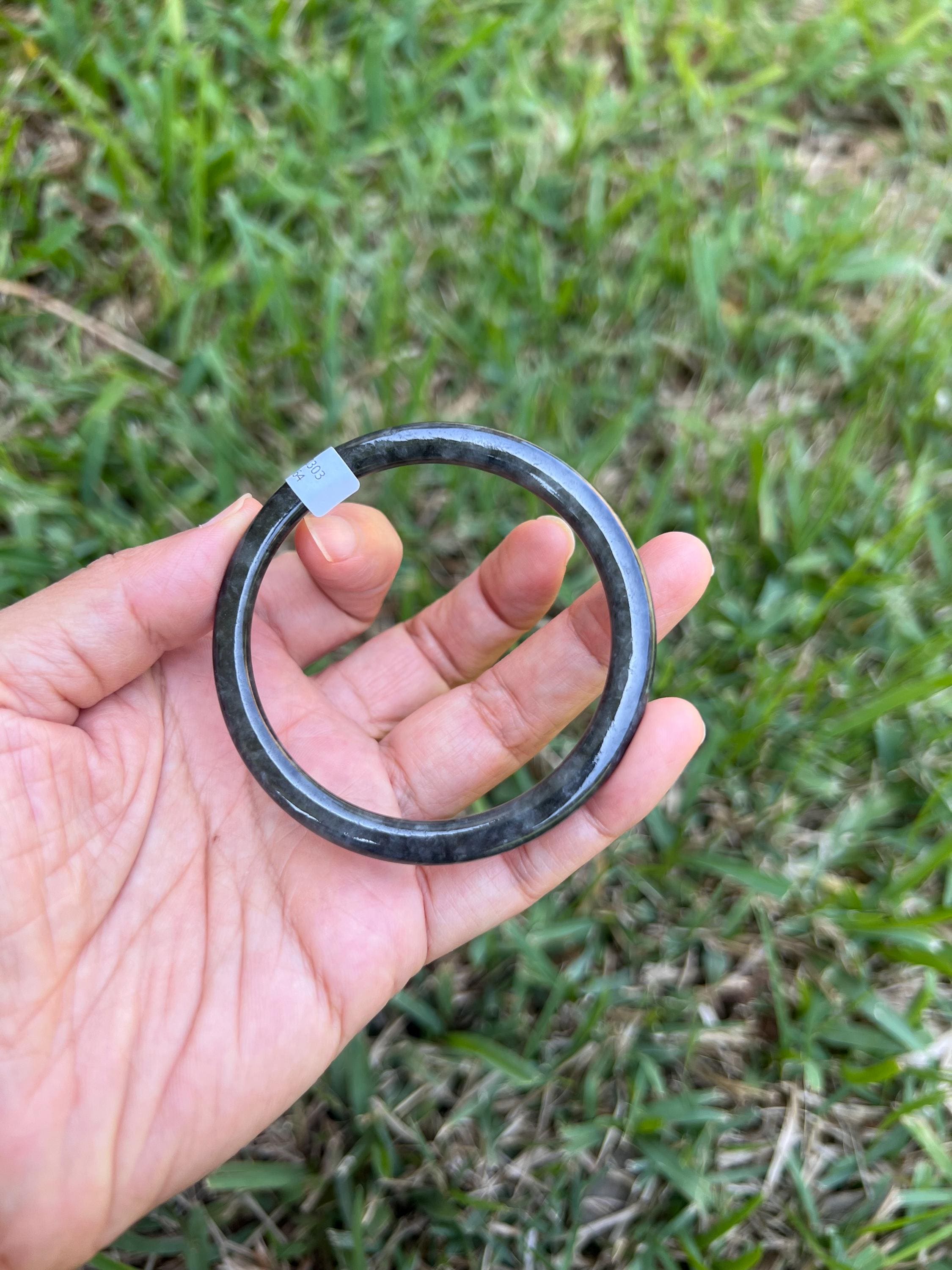 Rare Black 100% Natural Grade A Jadeite Jade Bangle Bracelet 54.5mm B155