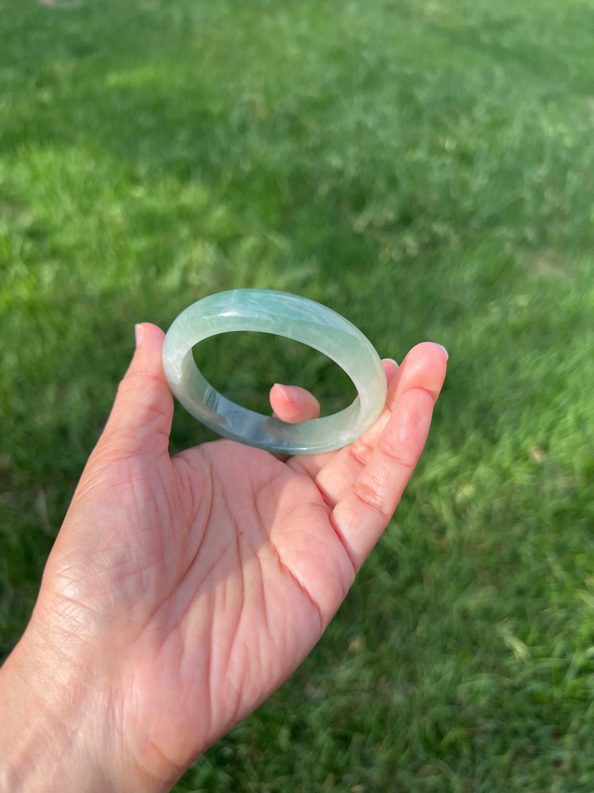 Translucent Green Jadeite Jade 100% Natural Grade A 56.2mm Bangle Bracelet B244