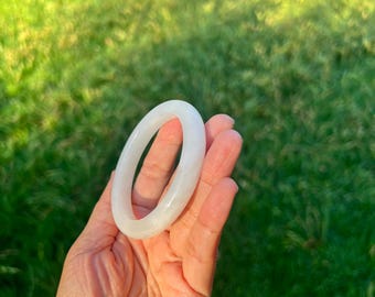 White Genuine Nephrite Jade 55.5mm Bangle Bracelet B990 2
