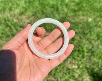 Thin Genuine White Nephrite Jade 54.5mm Bangle Bracelet H242