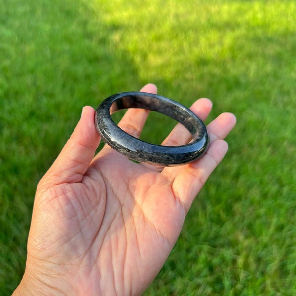 Black Wuji 100% Natural Grade A Jadeite Jade 56.5mm Bangle Bracelet H418
