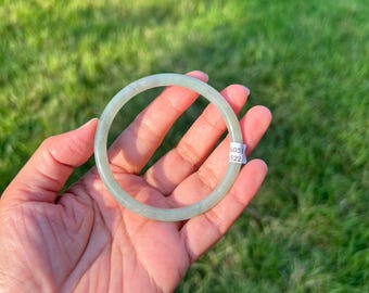 Bracciale rigido sottile in giadeite naturale di grado A, verde ghiaccio al 100%, 57,5 mm H337