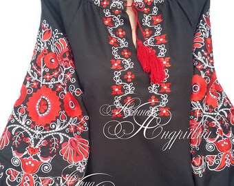 Black Embroidered blouse Ukrainian Embroidery Shirt with flowers Ethnic blouse Spring shirt Vyshyvanka blouse