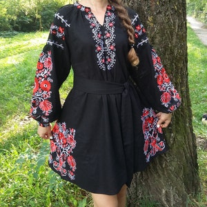 Embroidered Linen Dress Vyshyvanka dress Ukrainian embroidery Boho ethnic dress vyshyvanka in style, embroidered Ukraine dress