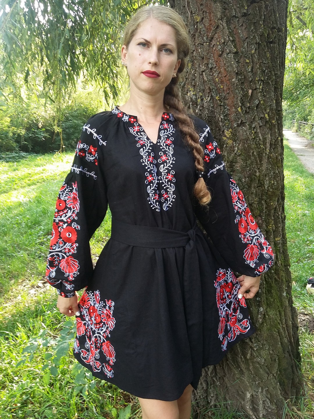 Embroidered Linen Dress Vyshyvanka Dress Ukrainian Embroidery Boho Ethnic Dress Vyshyvanka in Style Embroidered Ukraine Dress Etsy