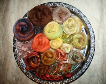 90 g material - package wool / silk - mystery - for spinning and felting and many other creative projects