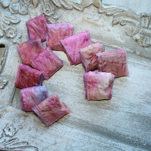 Hand-dyed, hand-torn silk ribbons made of Ponge 05 ...... approx. 85 cm long and 3 cm wide - Lorelei