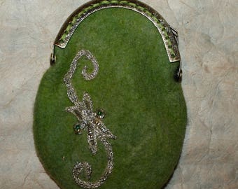 Hand-felted and embroidered purse Frog King