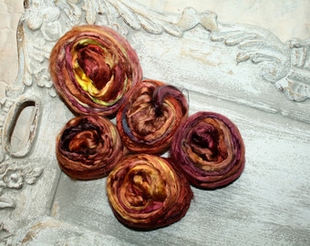 Hand-dyed Tussah and Mulberry Silk - Volcano - in combed yarn