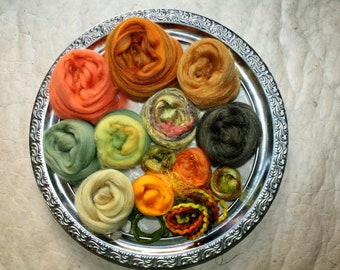 123 gr Material - Package Wool / Silk - Peach - for spinning and felting and many other creative projects