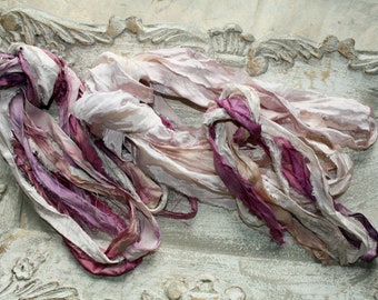 Hand-dyed Sari Silk Ribbons from Indian Saris - Bunch of Roses