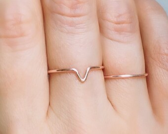 Two Stackable Rose Gold Rings, Chevron ring, Rose gold ring, V ring, Stackable rings, Two rings, Adjustable ring, Ring set, Gift