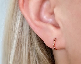 Rose Gold Small Hoops, 14ct Rose gold earrings, Tiny hoops, Hoop Earrings, Rose gold hoops, Mini hoops, Earlobe and Cartilage, Minimal, Gift