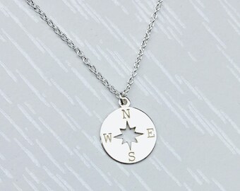 Compass Necklace, Sterling silver necklace, Travel jewellery, Wanderlust necklace, Graduation gift