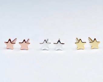 Star Stud Earrings, Sterling silver - 14ct Gold - 14ct Rose Gold, Small star studs, Star earrings, Gold Star, Rose Gold Studs, Gift